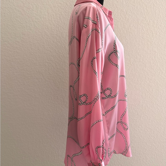 ZARA Satin Pink Rope & Chain Print Button Down Shirt | Nautical Chic - Picture 5 of 9